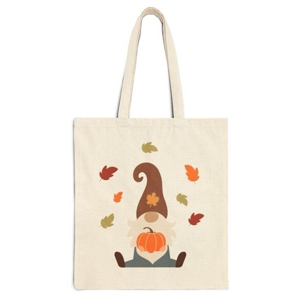 Autumn Gnome Holding Pumpkin Canvas Tote - Picture 1 of 7